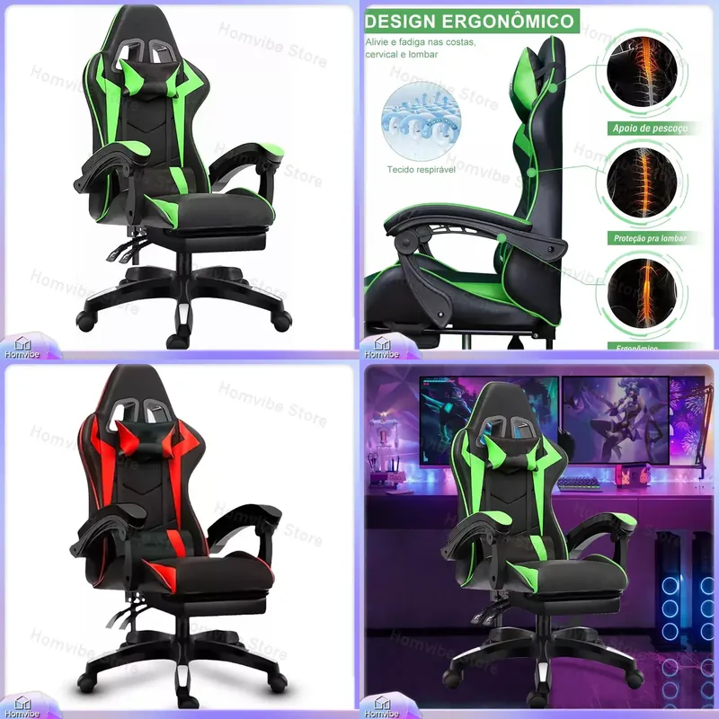 Pc Gaming Gaming - Cadeira Gamer Ergonômica de Encosto Alto